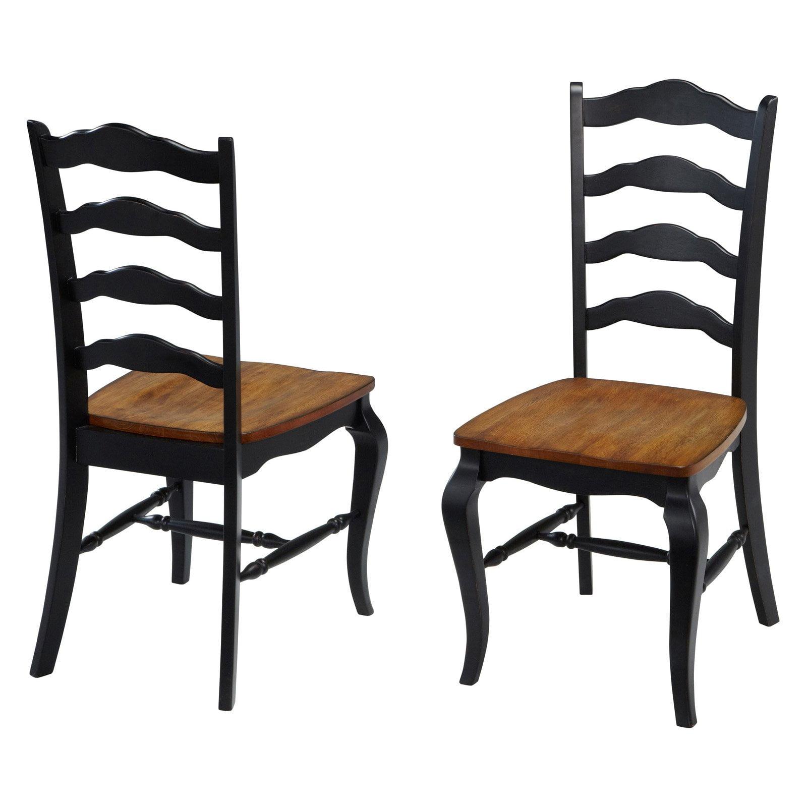 High Ladderback Oak and Black Wood Side Chair Pair