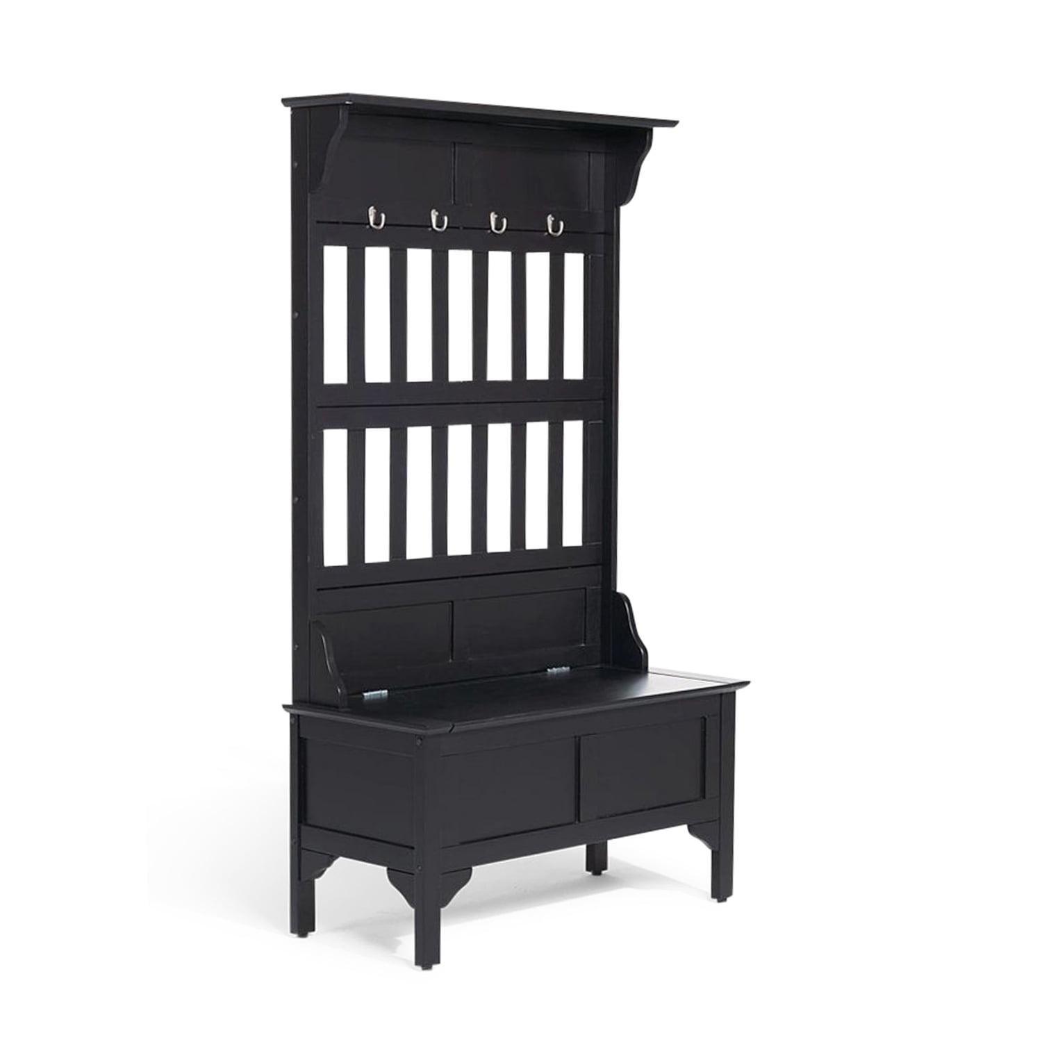 Co-t Solid Hardwood Hall Tree With Storage Bench, Safety Hinge, And Brass Hooks