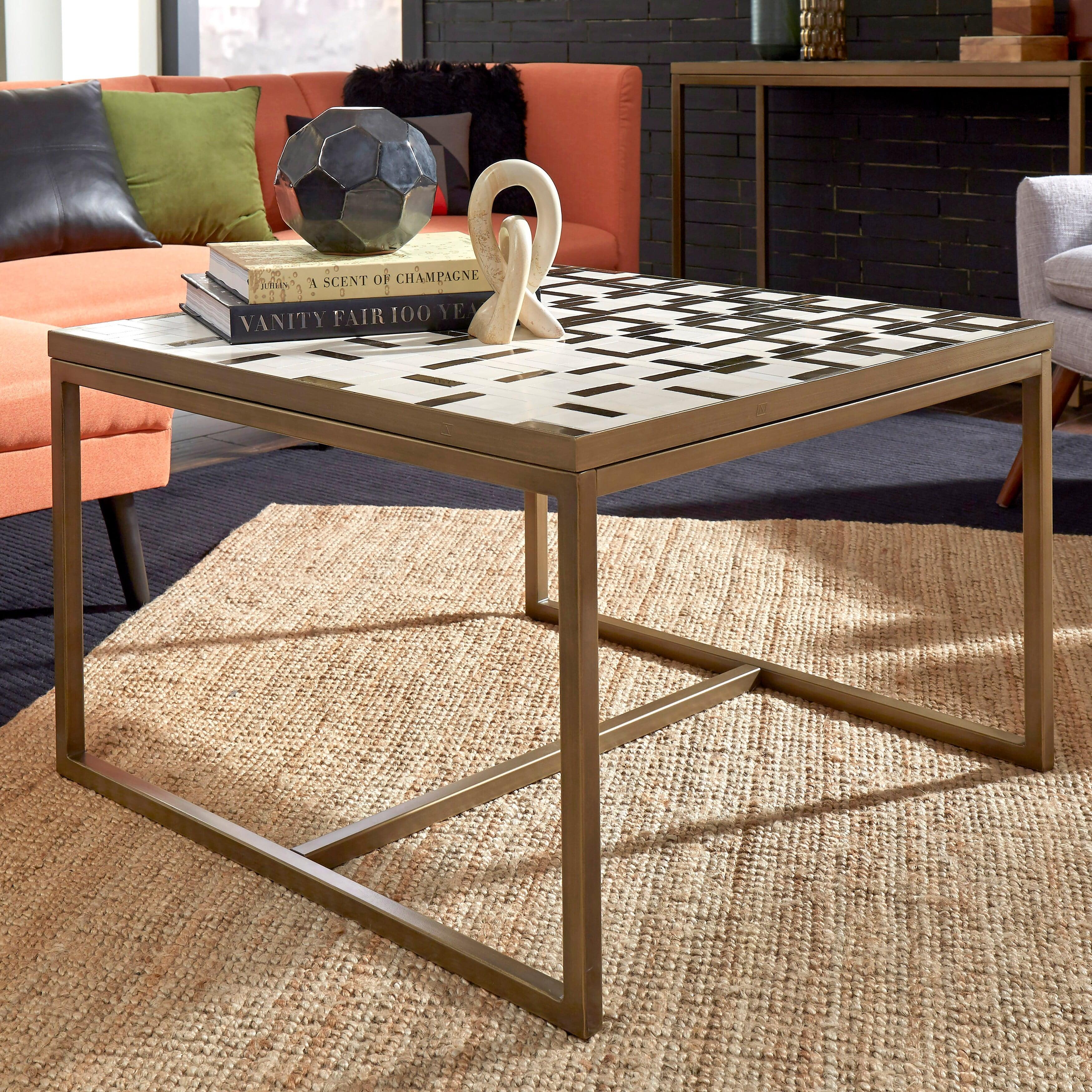 Geometric Cream and Gold Mosaic Tile Coffee Table