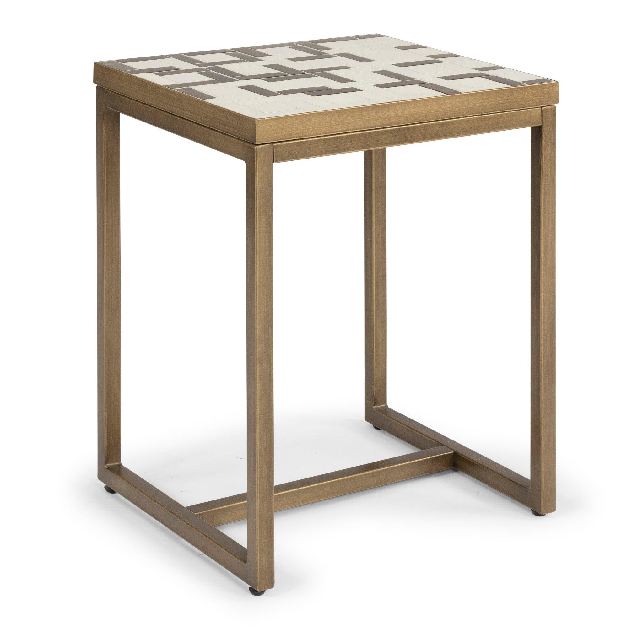 Contemporary Geometric 25.5" Cream & Gold Mosaic End Table