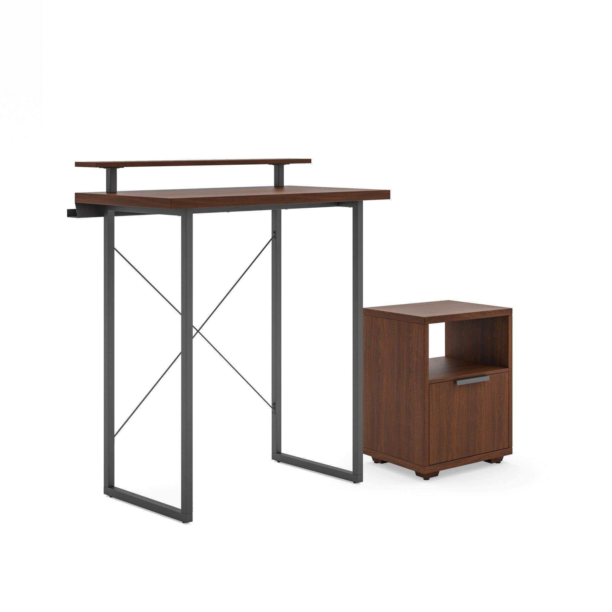 Merge Brown Walnut Veneer Standing Desk with File Cabinet