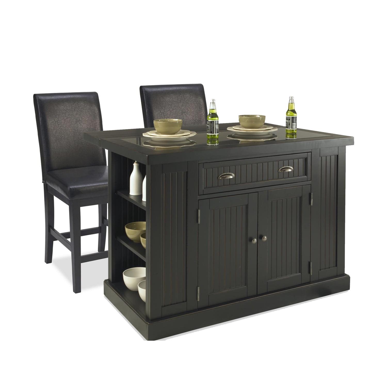Homestyles Nantucket Wood 3 Piece Kitchen Island Set in Black