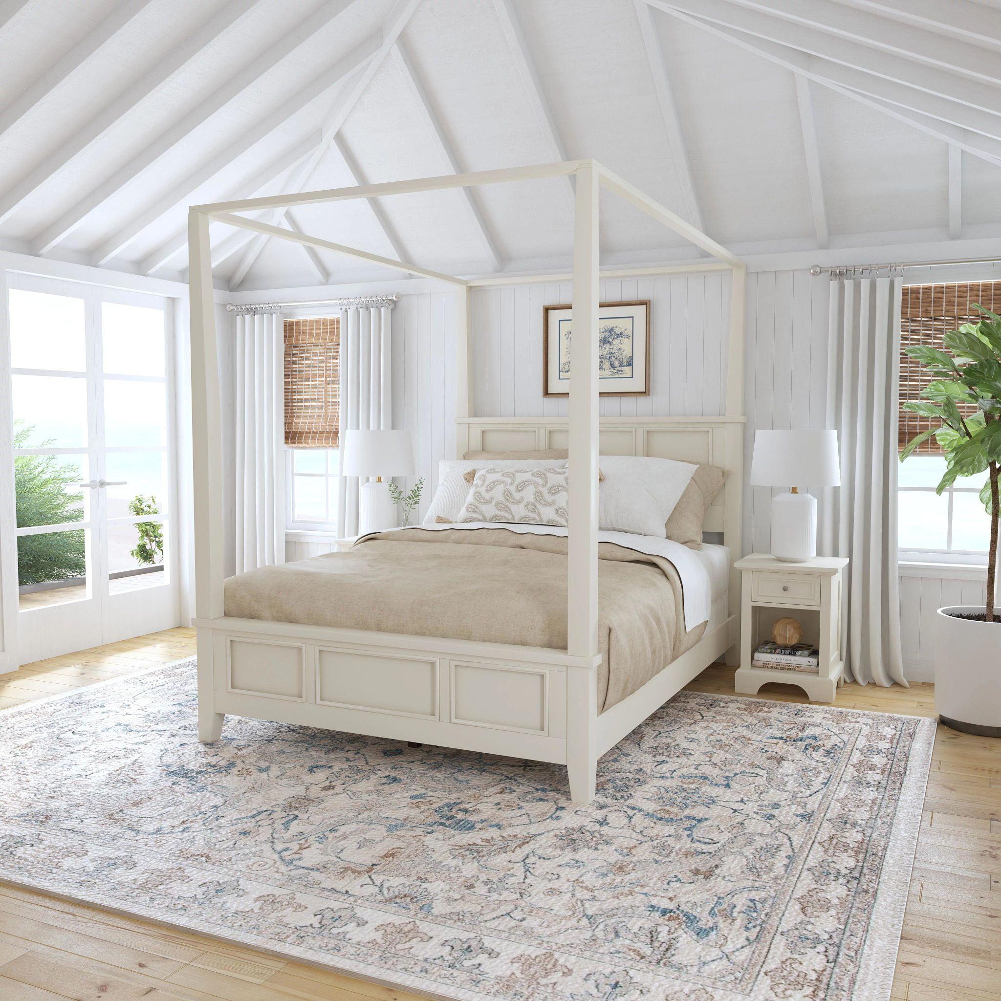 Homestyles Naples Off White Wood Queen Bed and Nightstand