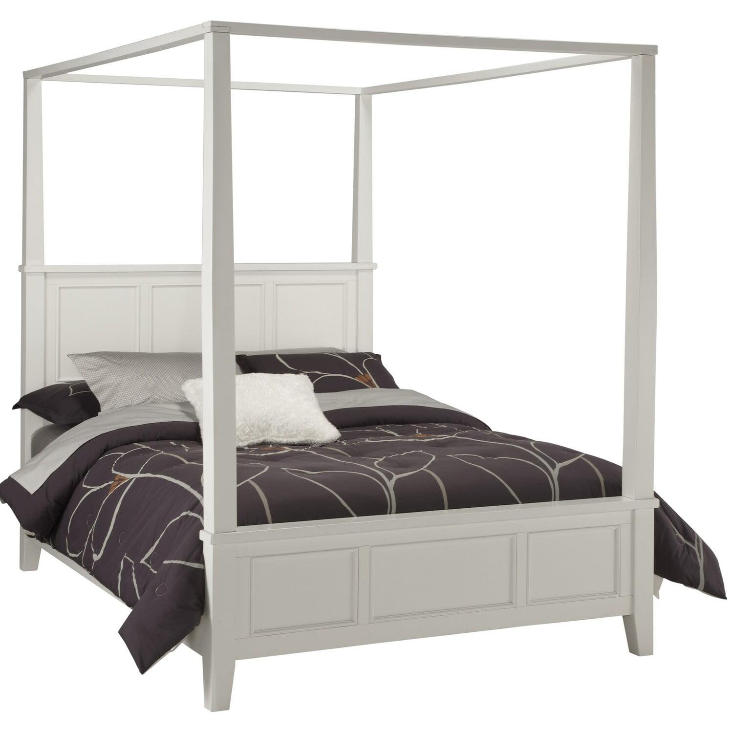 White Mahogany Queen Canopy Bed with Wood Frame