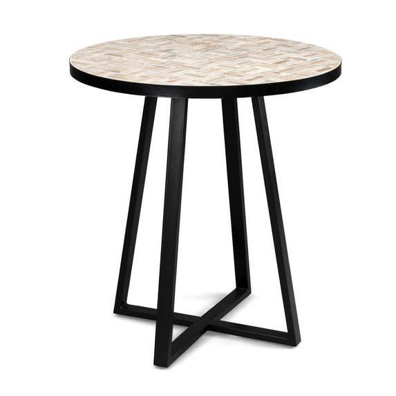 Homestyles Panama Metal Outdoor Bistro Table with Marble Gray/Brown Tile Top