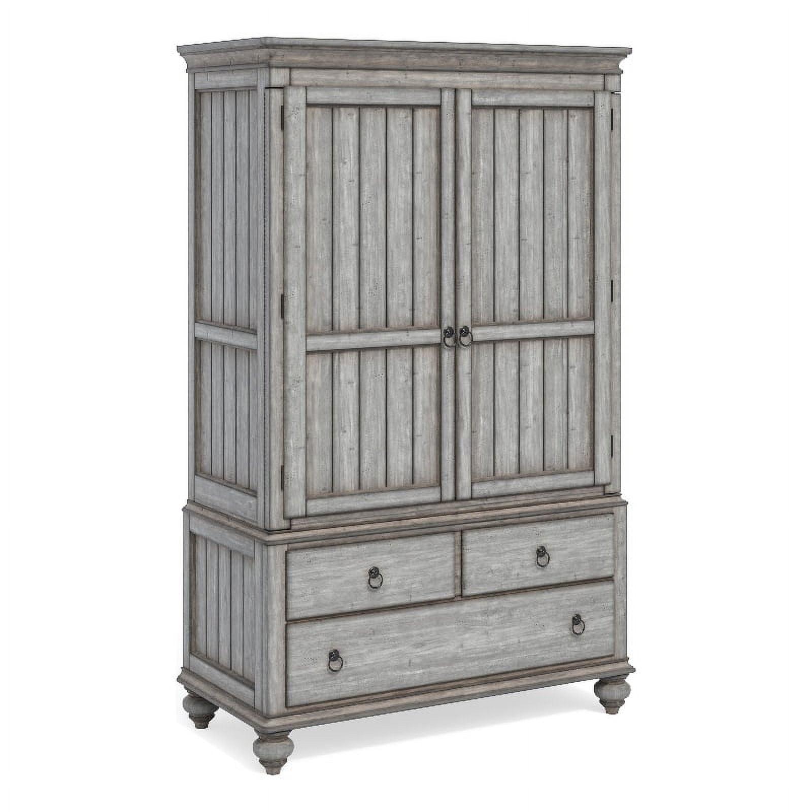 Plymouth Vintage Graywash 5-Drawer Armoire with Antique Gunmetal Pulls