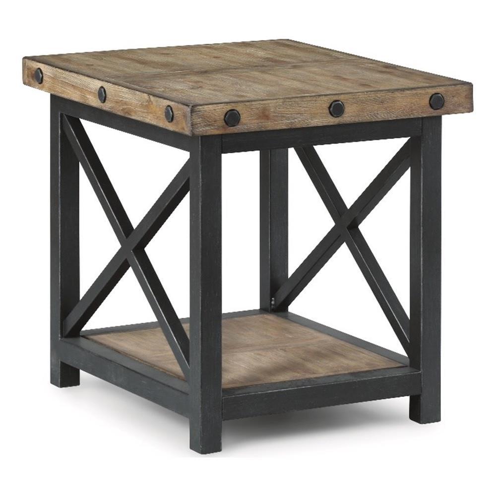 Rustic Brown Acacia Wood and Metal Rectangular End Table