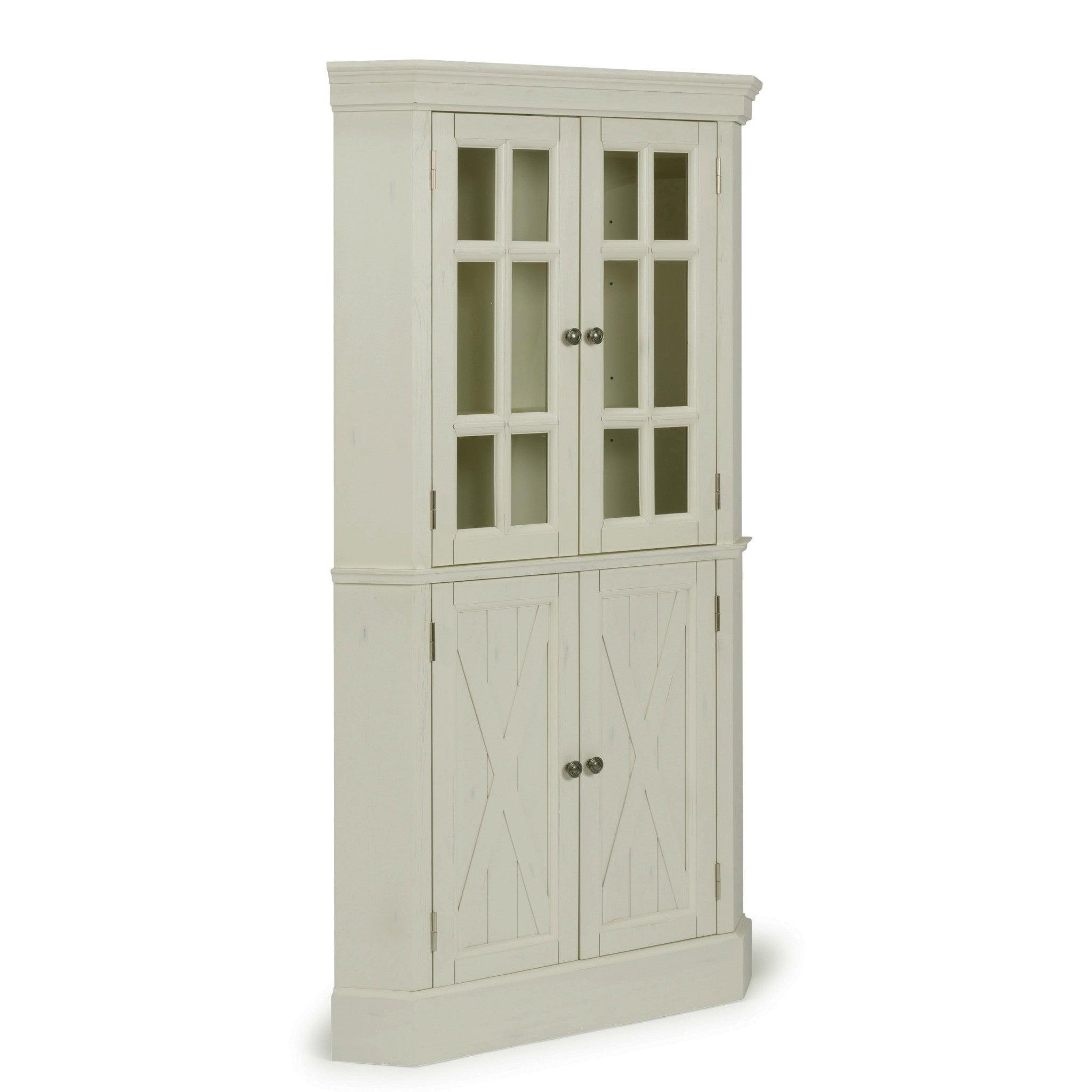 Seaside Lodge White Corner China Cabinet with Glass Doors