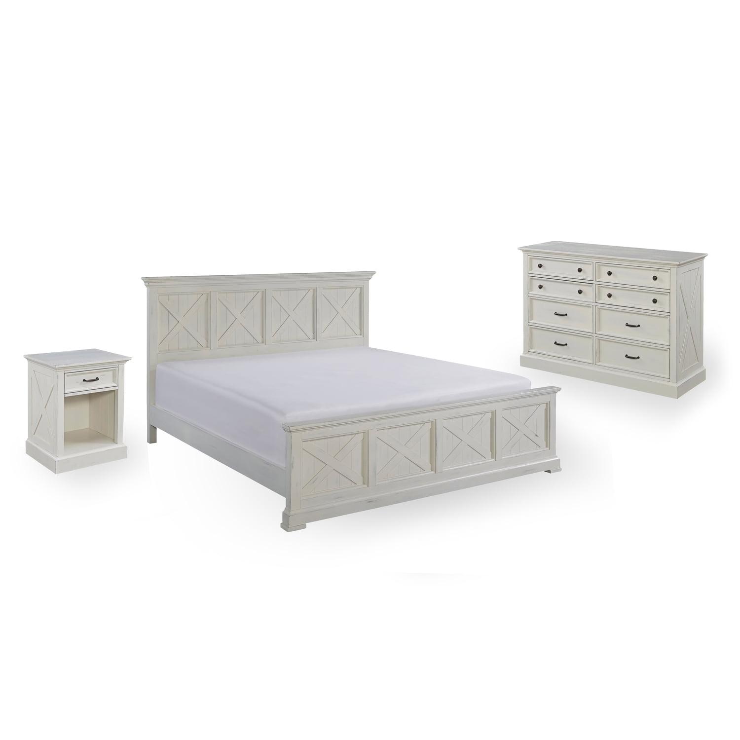 Seaside Lodge Off-White King Bed with Nightstand and Chest