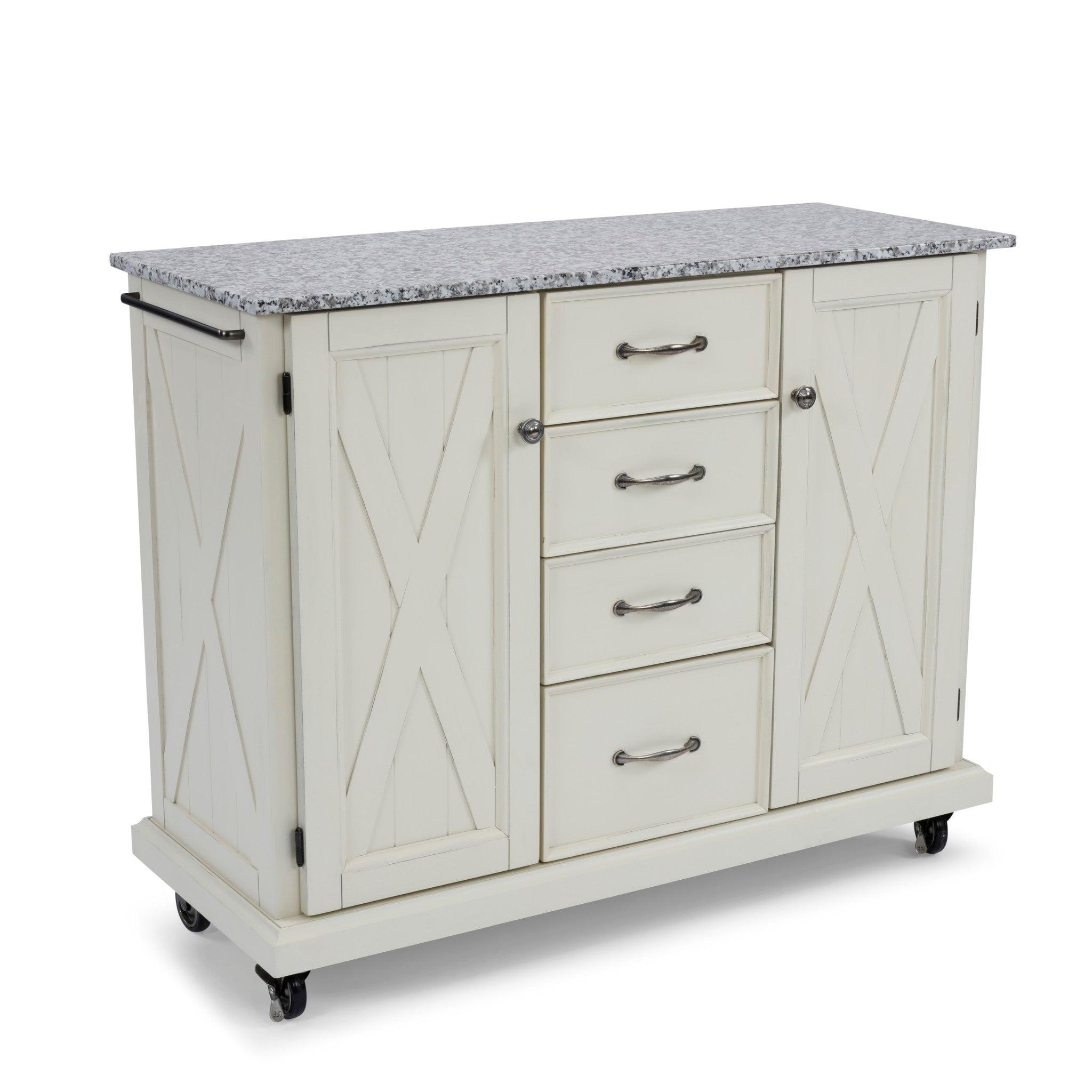 Off-White Granite Top Kitchen Cart with Storage