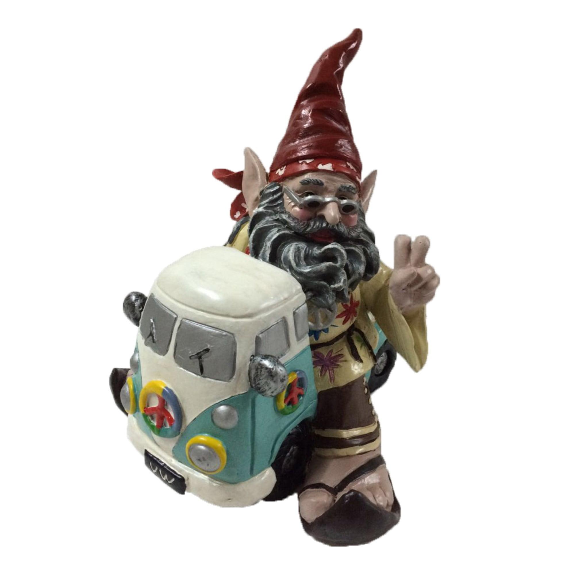 HomeStyles Nowaday Gnome Hippie Jerry "Peace Man" on VW Bus Garden Statue