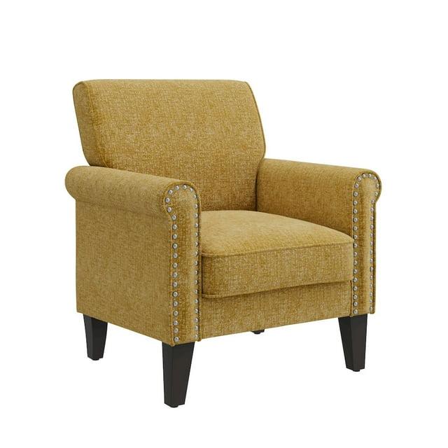 HL Home Furnishings Jean Rolled Arm Chair with Nailheads in Gold Chenille