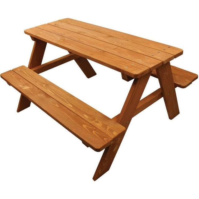 Gardenised Wooden Kids Outdoor Picnic Table for Garden and Backyard, Stained