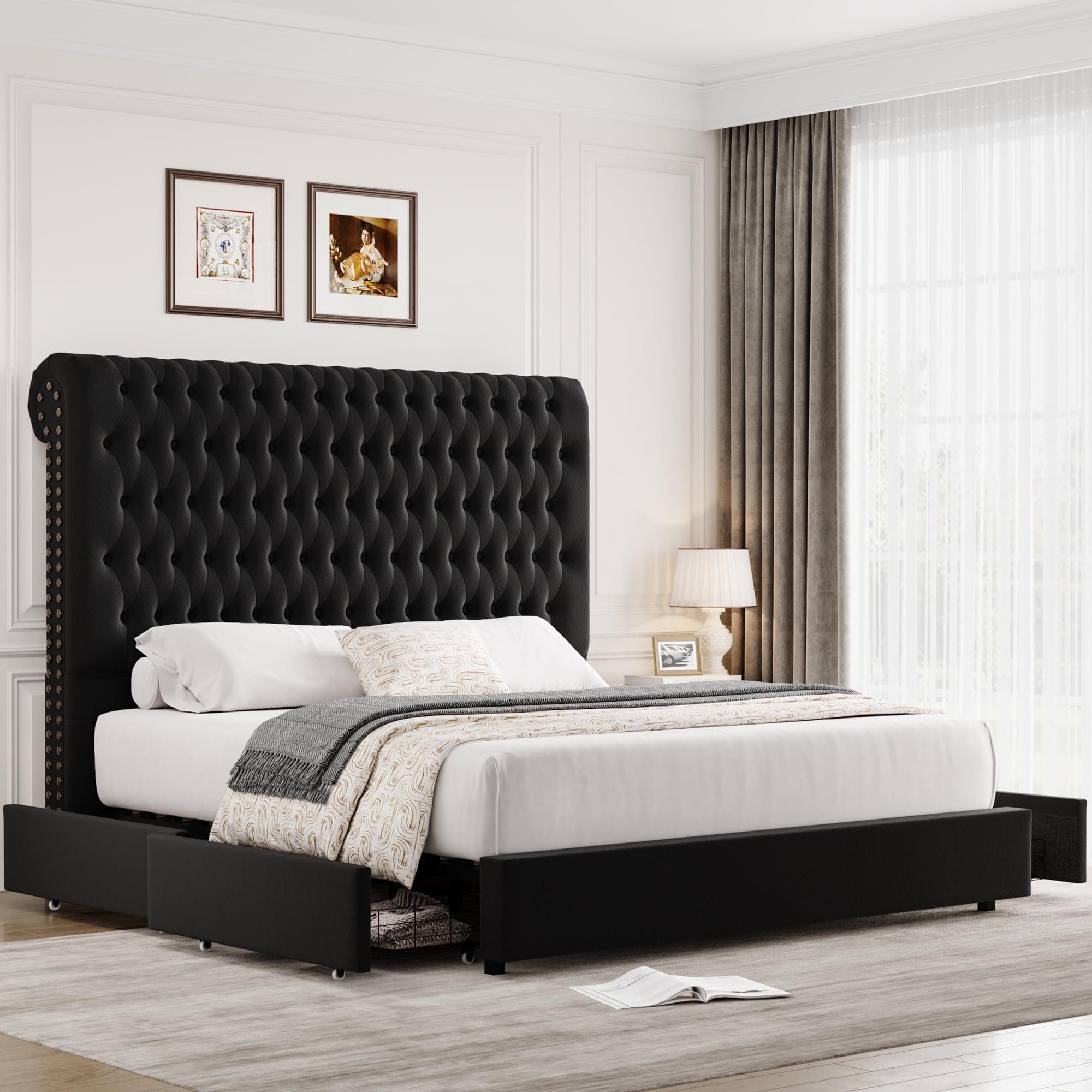 Andover Mills™ Kohlmeier Luxury Upholstered Bed, Tall Tufted Wingback Headboard with Nailhead Trim