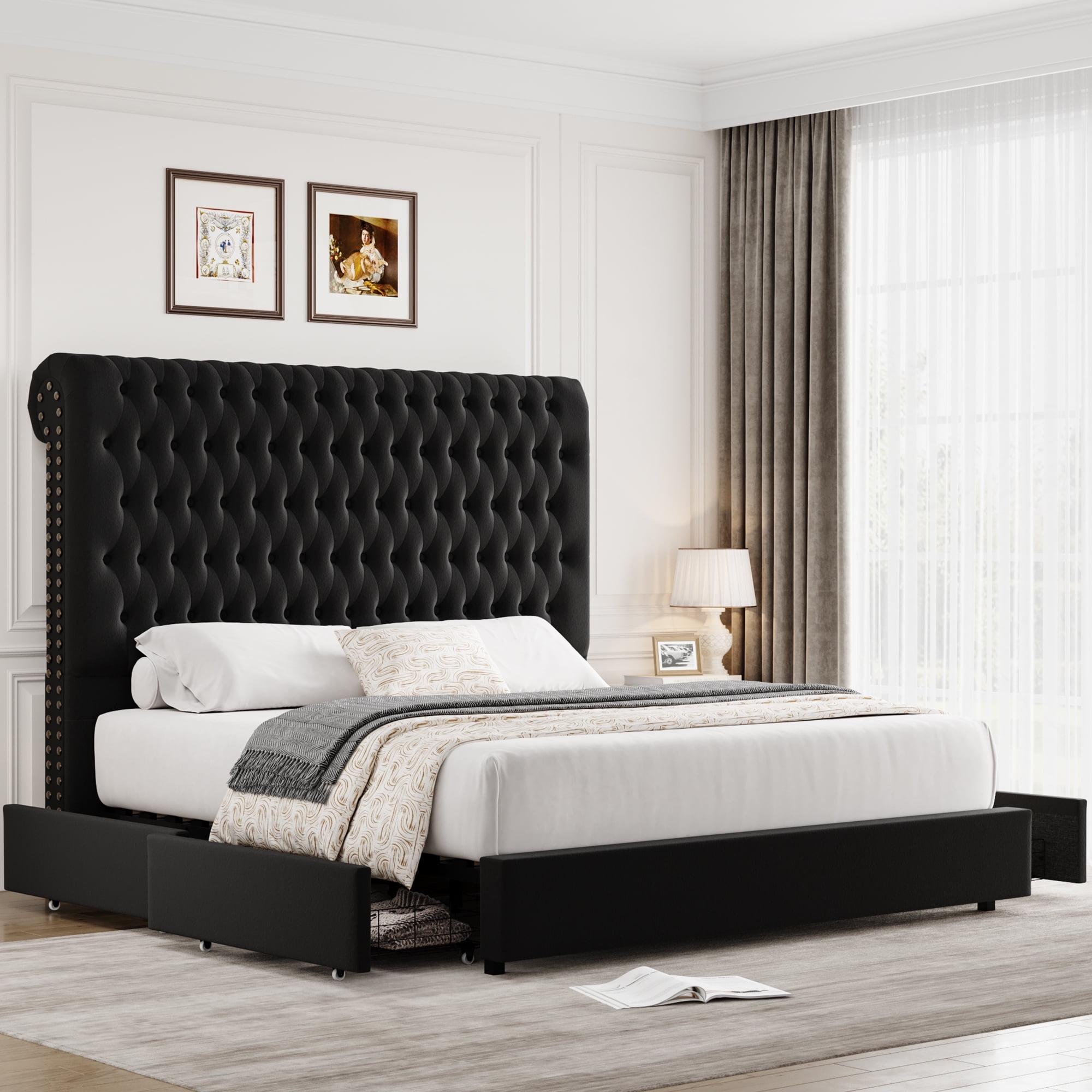 Andover Mills™ Kohlmeier Luxury Upholstered Bed, Tall Tufted Wingback Headboard with Nailhead Trim