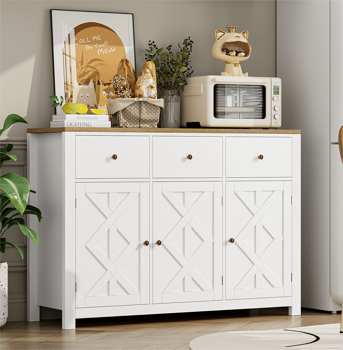 Kiki 47.2'' Kitchen Sideboard with 3 Drawers, White