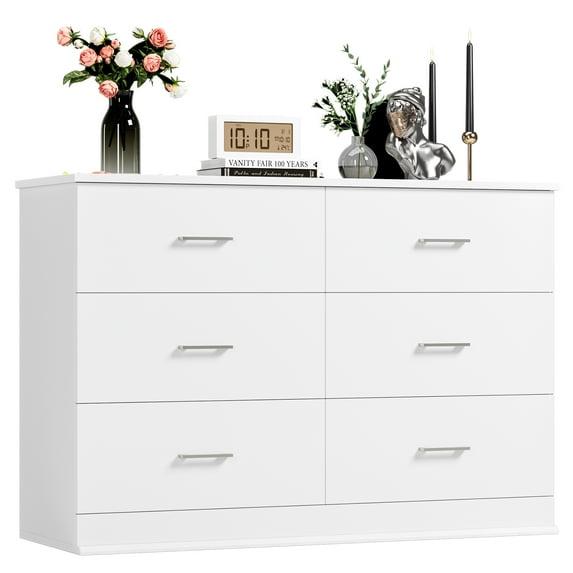 Homfa Dresser 6 Drawer, 47'' W Chest of Drawer with Deep Drawers, 6 drawer dressers for Bedroom, Living Room, White