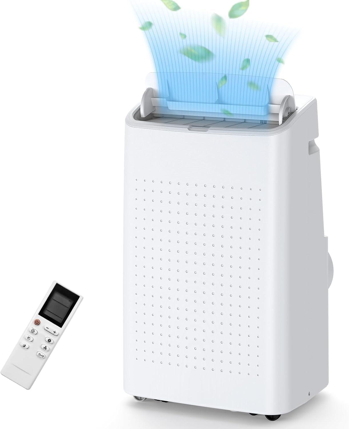 Homhougo 14,000 BTU Portable Air Conditioner, 4-in-1 Cooling, Dehumidifier, Fan & Sleep Modes, Cools Up to 750 Sq. Ft, Includes Window Kit & Remote Control, White