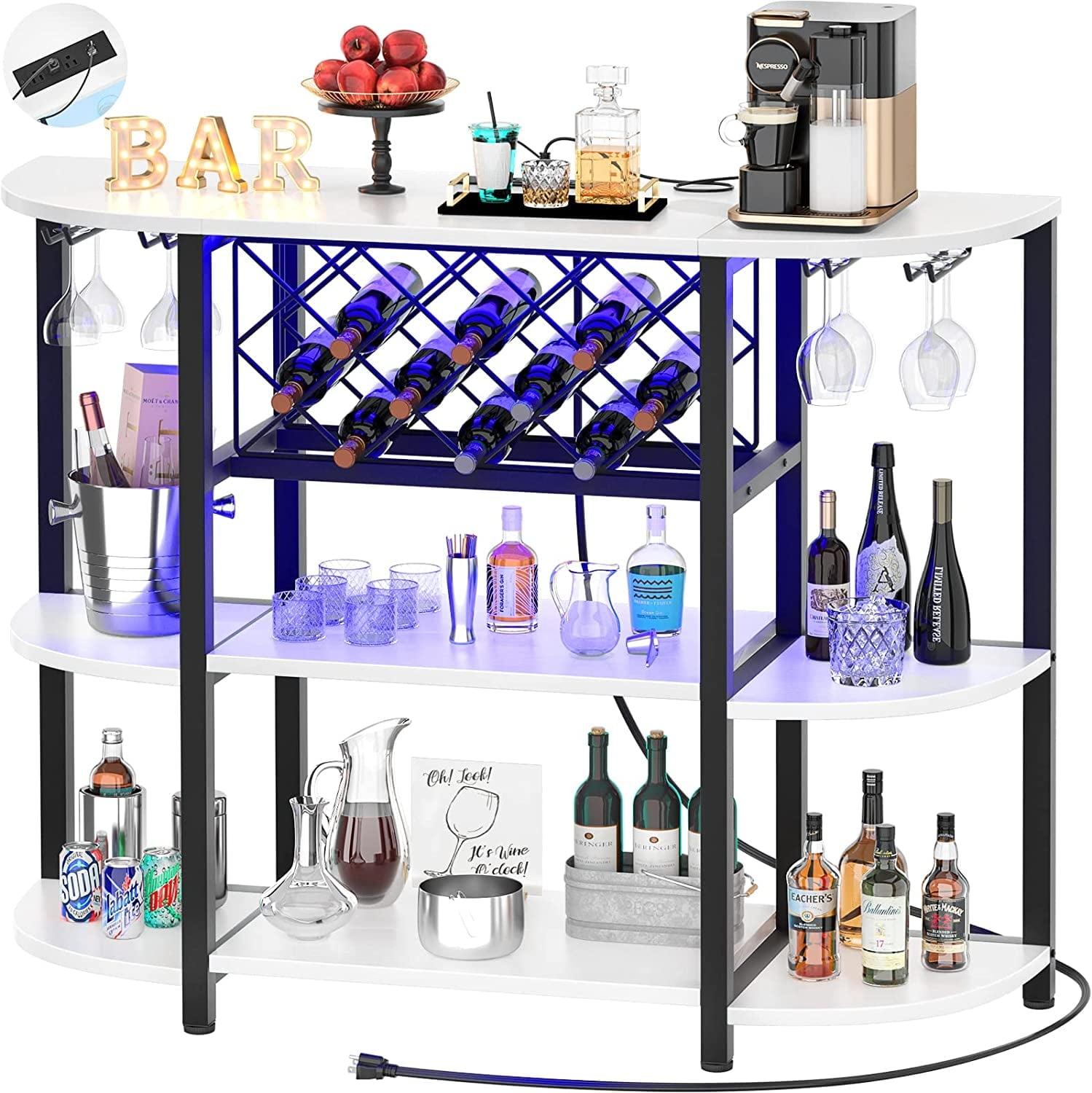 White MDF and Metal 4-Tier Wine Bar Cabinet with LED Light