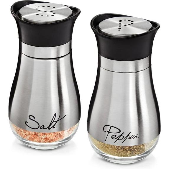 Juvale Stainless Steel Salt and Pepper Shakers Set with Glass Bottom, Perforated "S" and "P" Caps - Modern Kitchen Decor (4oz)
