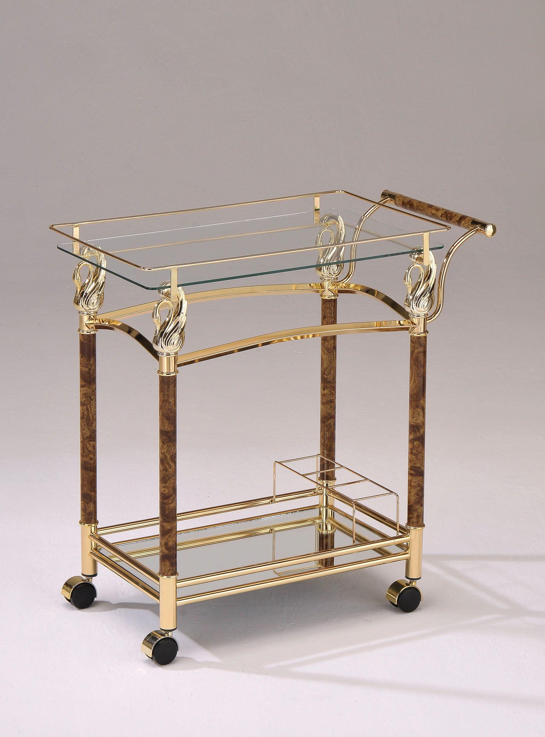 Luxe Gold-Plated Kitchen Serving Cart with Clear Glass Shelves
