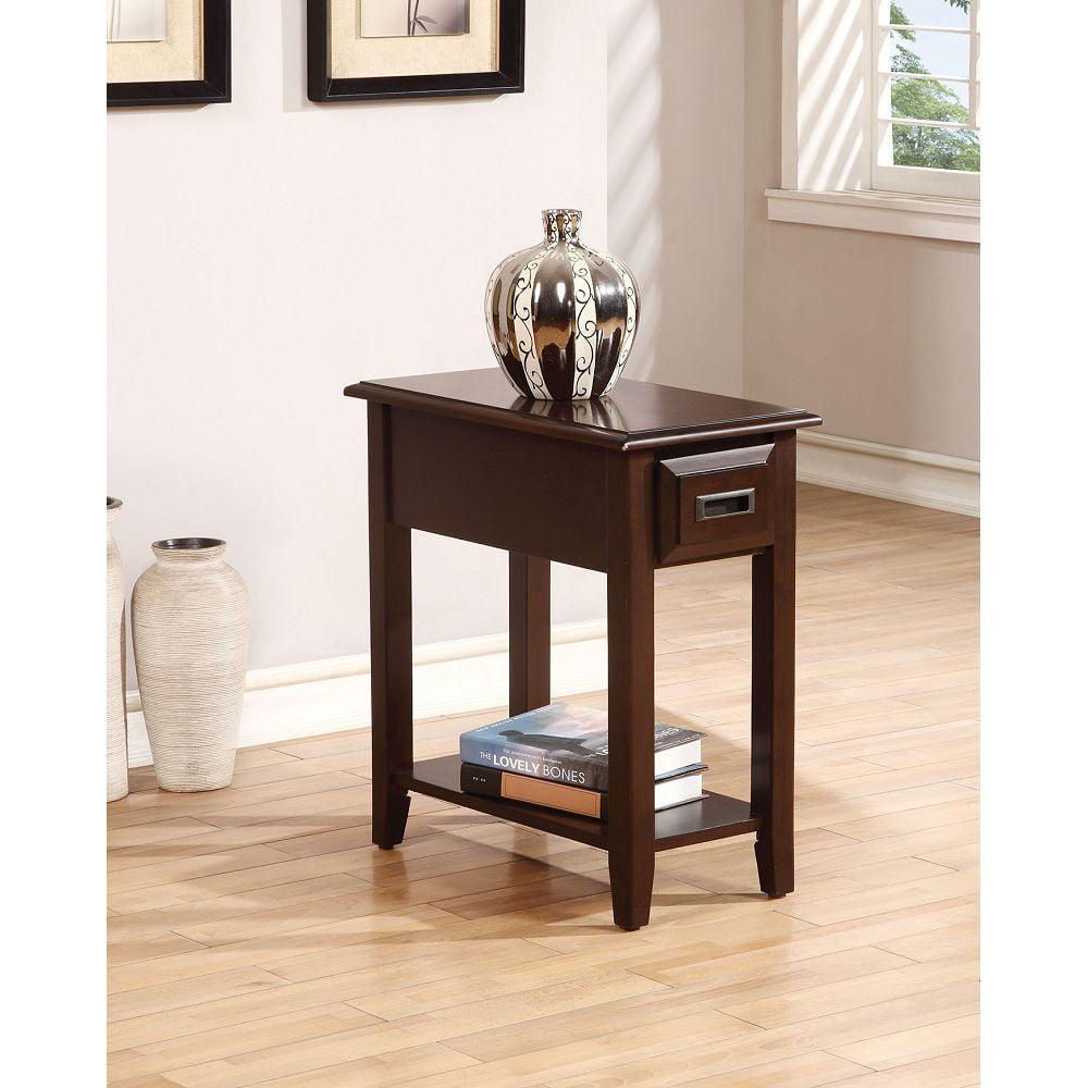 Flin Dark Cherry Wood Side Table with Storage Shelf