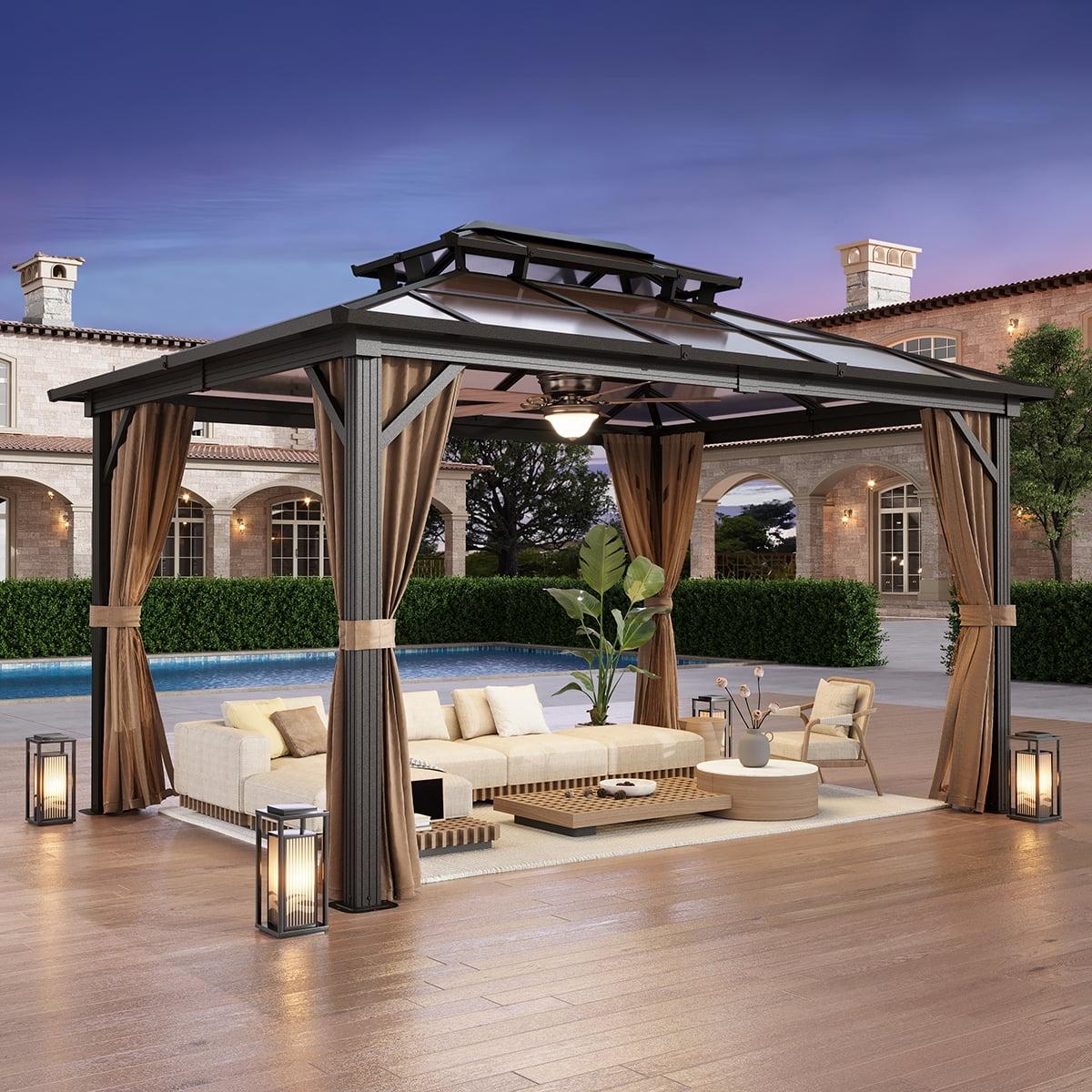 Erommy 10' x 13' Double Roof Hardtop Gazebo, Aluminum Frame Polycarbonate Roof