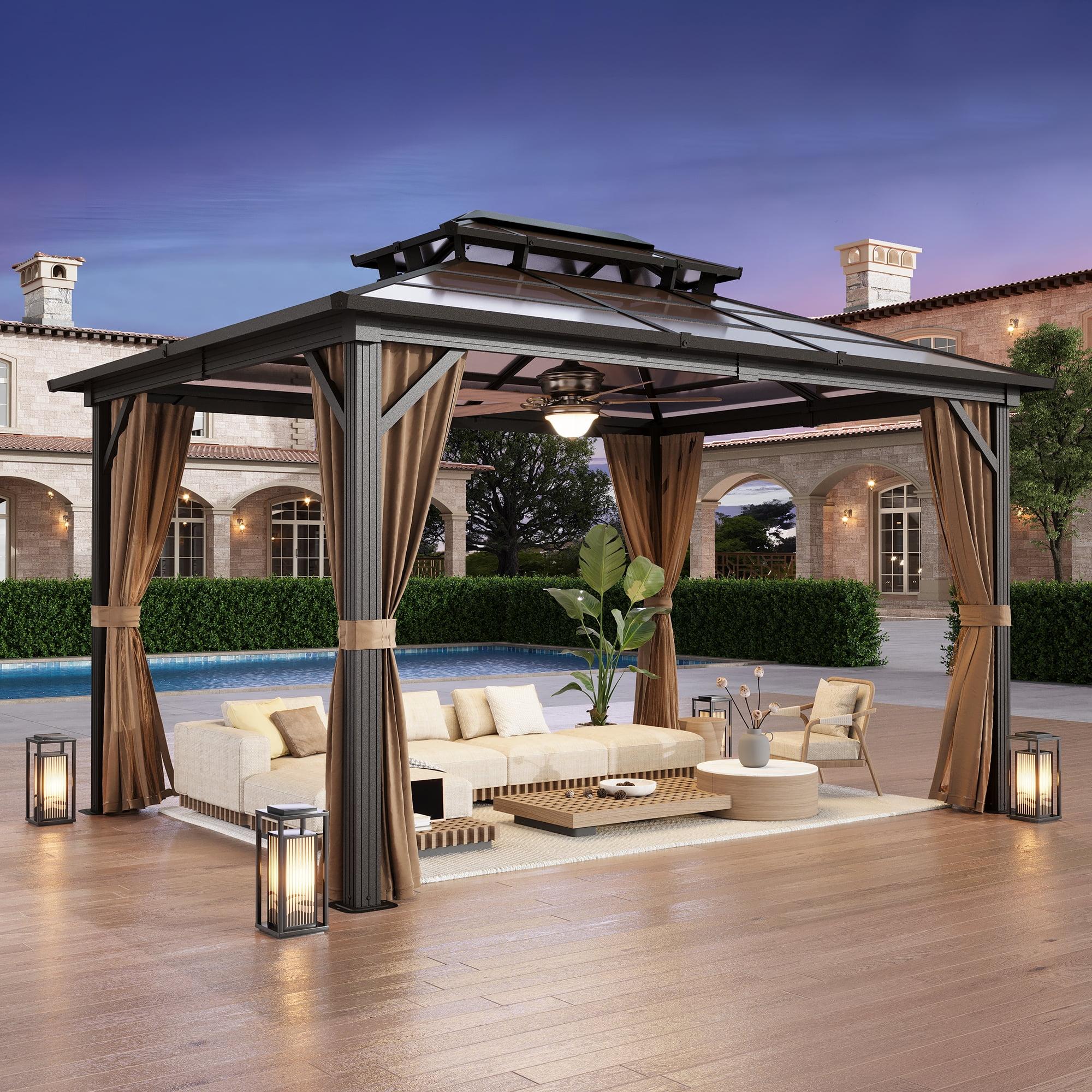 Erommy 10' x 13' Double Roof Hardtop Gazebo, Aluminum Frame Polycarbonate Roof