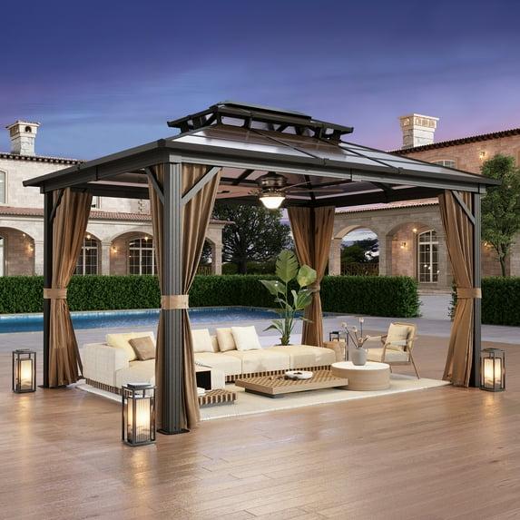 Erommy 10' x 13' Double Roof Hardtop Gazebo, Aluminum Frame Polycarbonate Roof