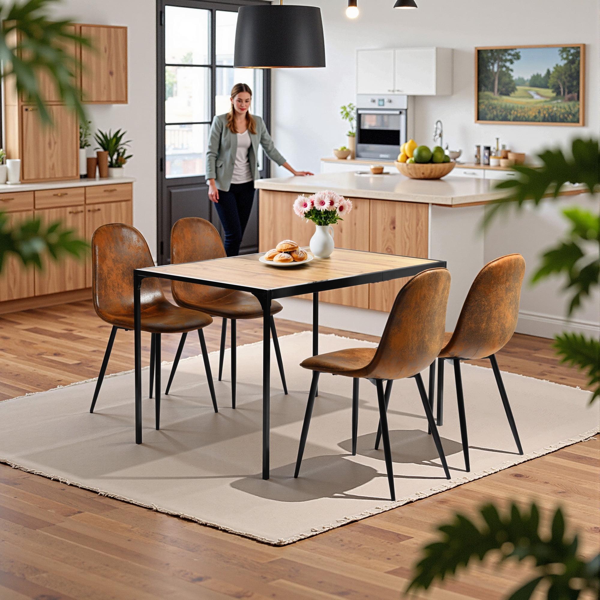 Homy Casa Dining Chair Set of 4, Fabric Suede Dining Room Side Chairs with Metal Legs for Living Room, Brown