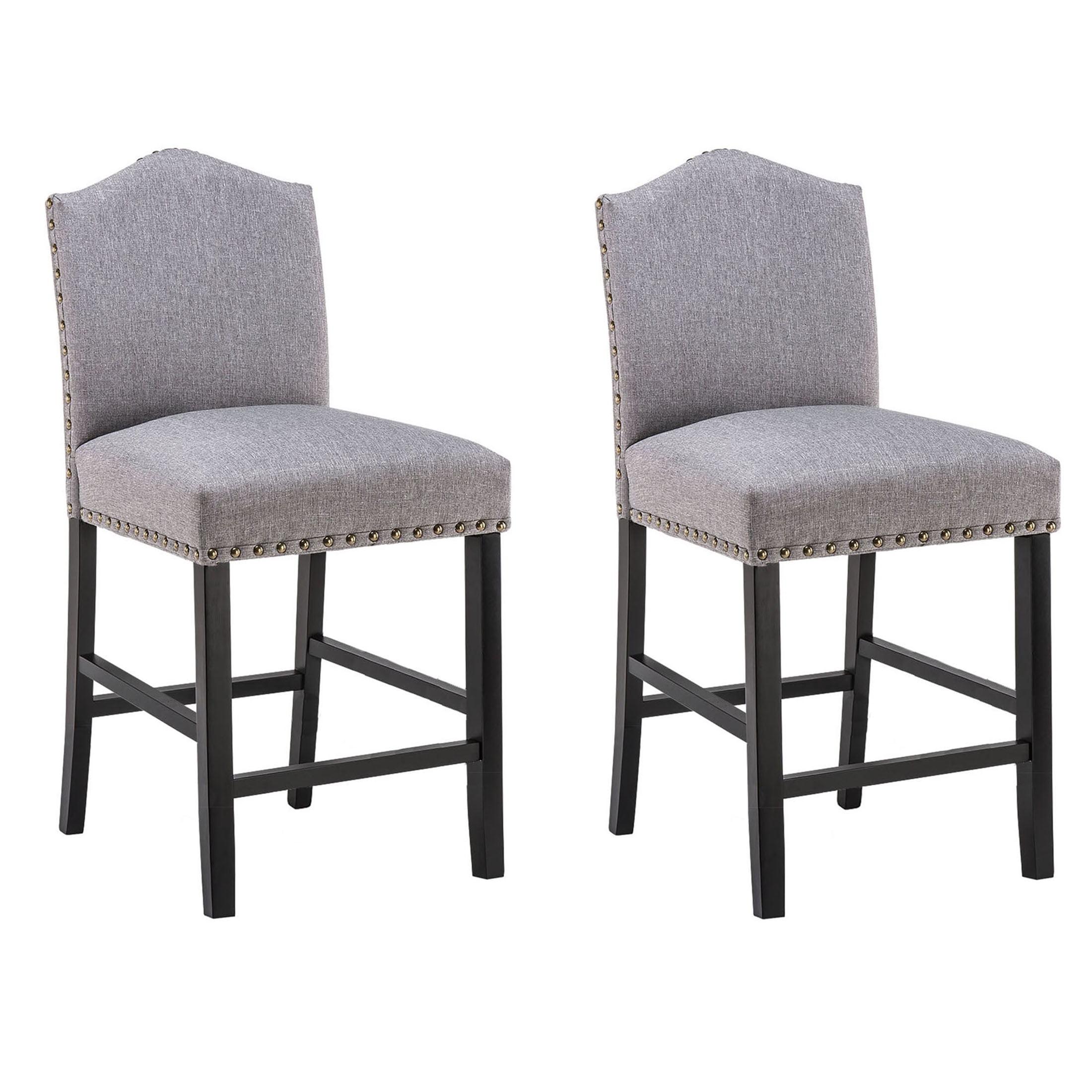 Gray Upholstered 24" Bar Stools with Nailhead Trim, Set of 2