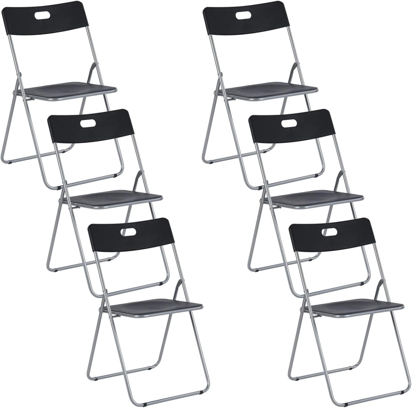 Homylin Steel Frame Folding Chairs Pack of 6, Saving-Space Plastic Seat and Steel Frame for Home Office Waiting Indoor Room Commercial Party Outdoor Events, Black