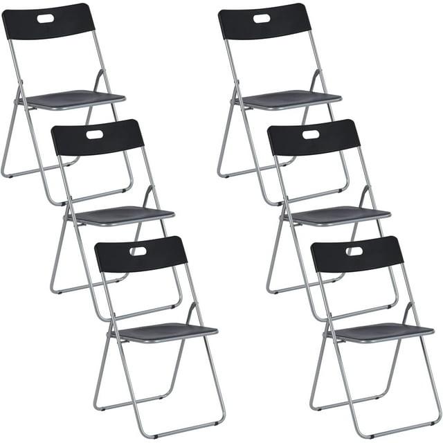 Homylin Steel Frame Folding Chairs Pack of 6, Saving-Space Plastic Seat and Steel Frame for Home Office Waiting Indoor Room Commercial Party Outdoor Events, Black