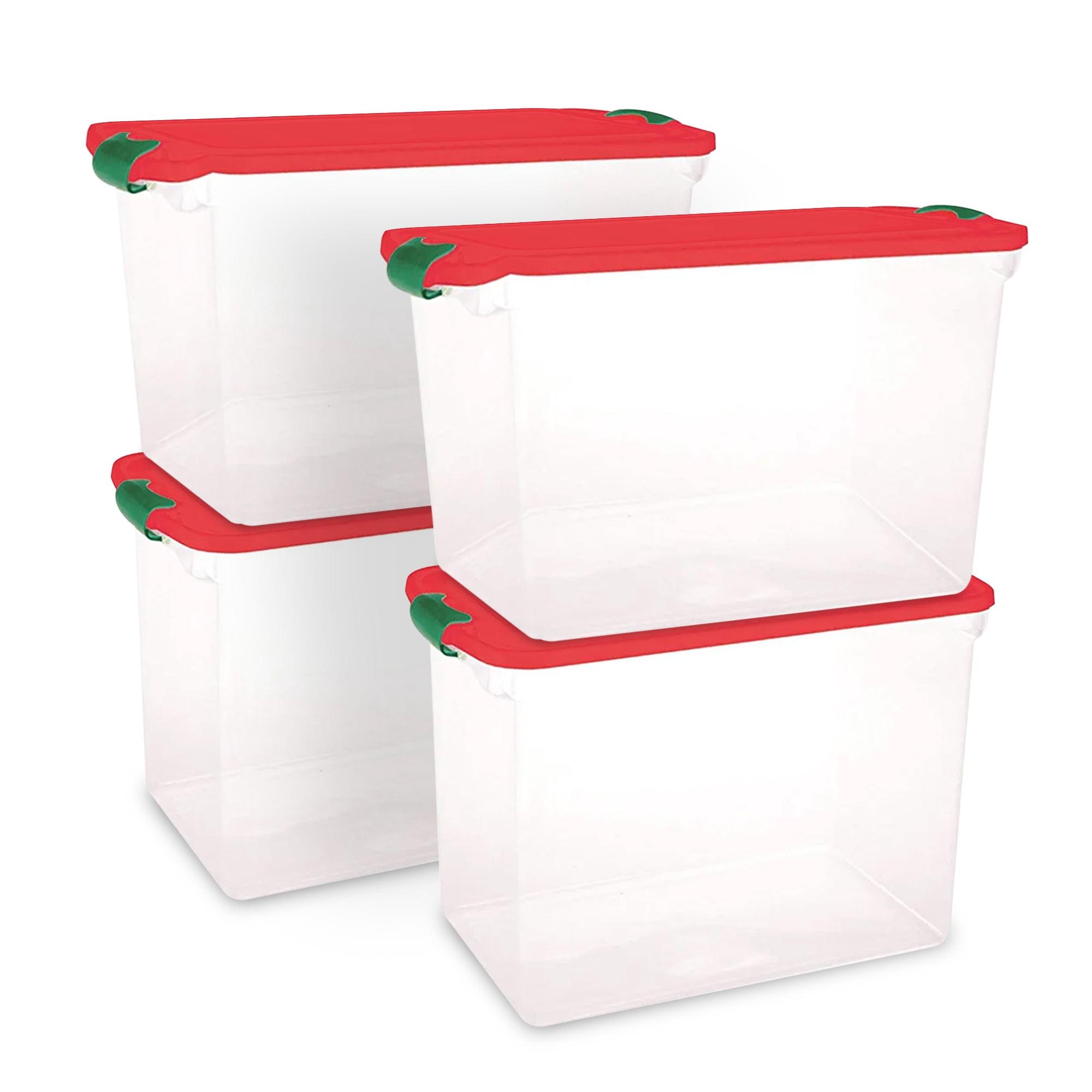 HOMZ 112-Quart Holiday Clear Plastic Ornament Storage, Red/Green, 4 Pack