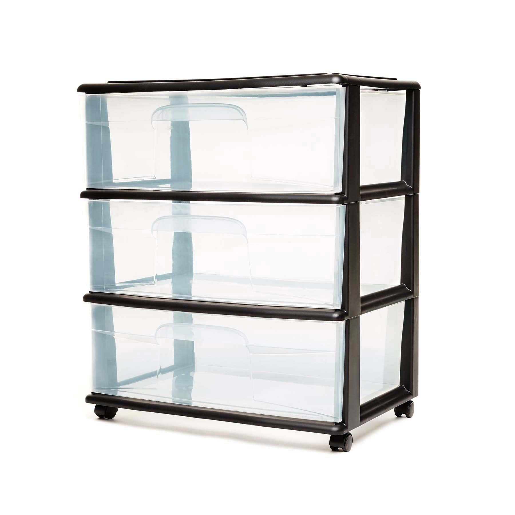 Homz Tall Solid Plastic 3 Drawer Medium Storage Cart with Caster Wheels for Living Room, Kitchen, Bedroom, Bathroom, and More