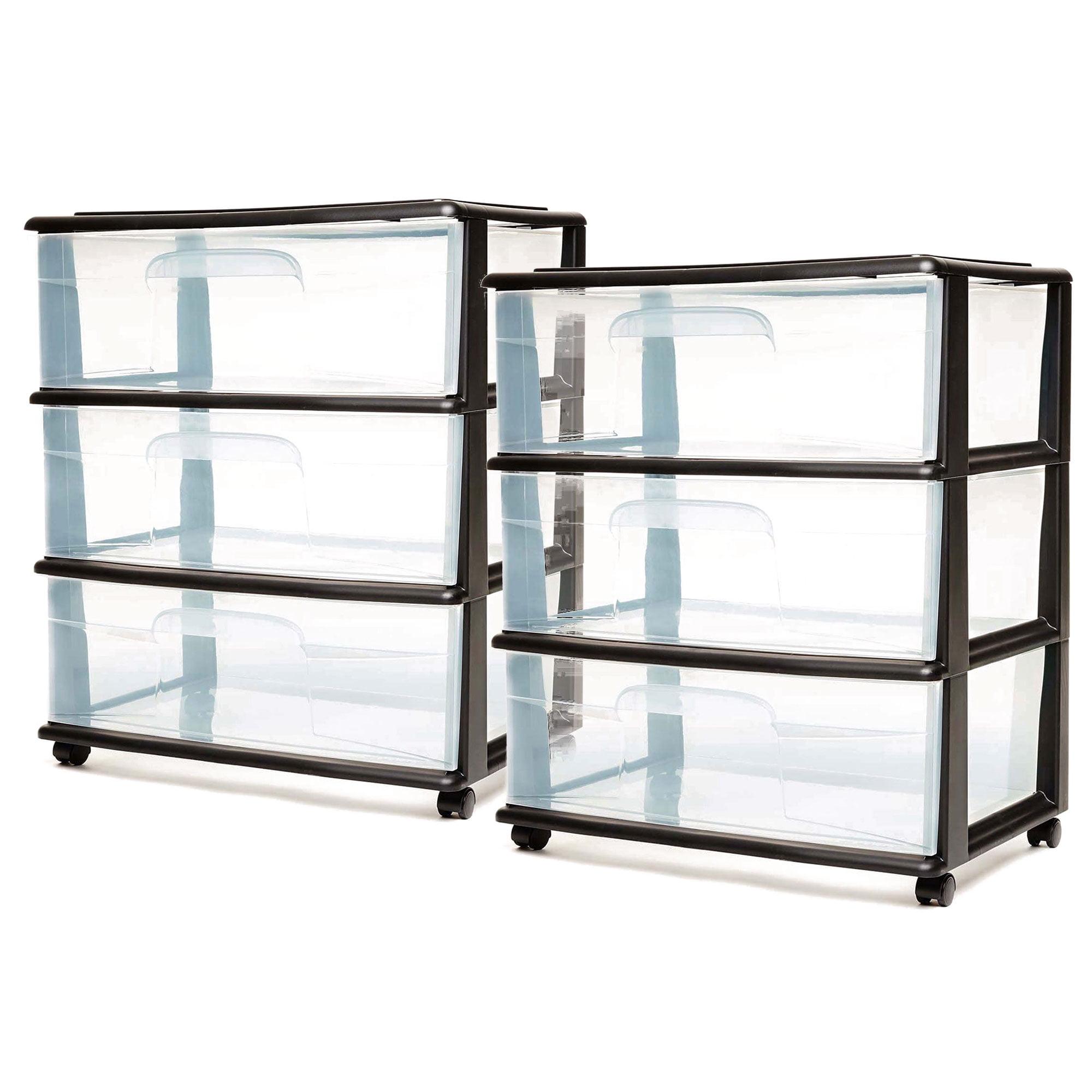 Homz Homz Tall Solid Plastic 3 Drawer Storage Cart with Wheels (Set of 2)