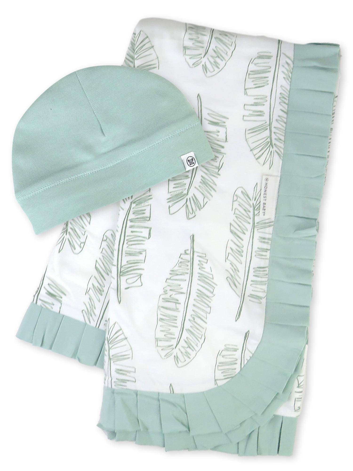 Sage Organic Cotton Baby Blanket and Beanie Set