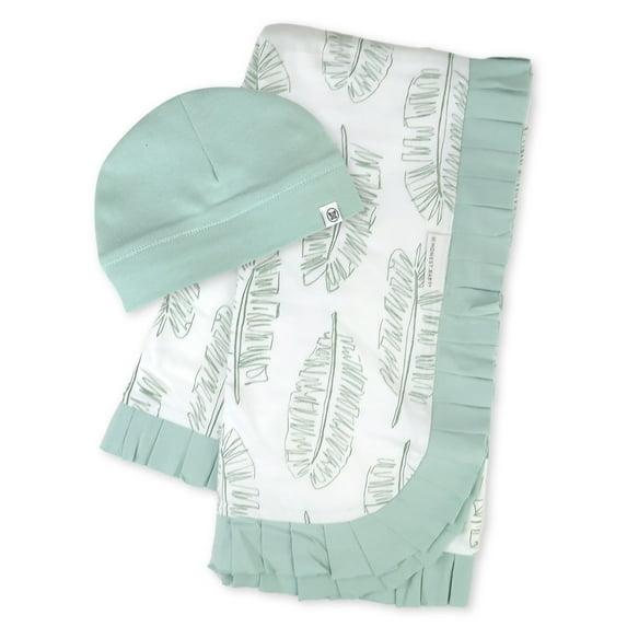 Honest Baby Clothing Organic Cotton Boy/Girl 2-Piece Stroller Blanket and Beanie Hat Gift Set, Sage