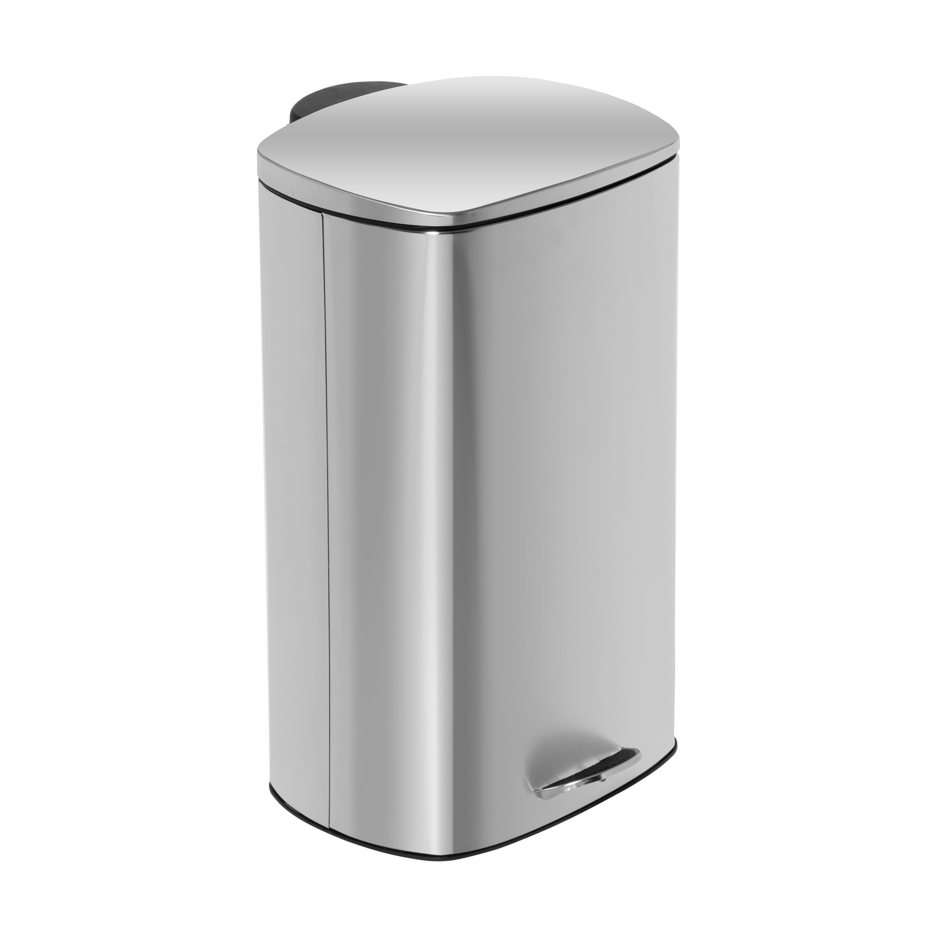 Silver Stainless Steel Rectangular Step-On Trash Can, 8.79 Gallon