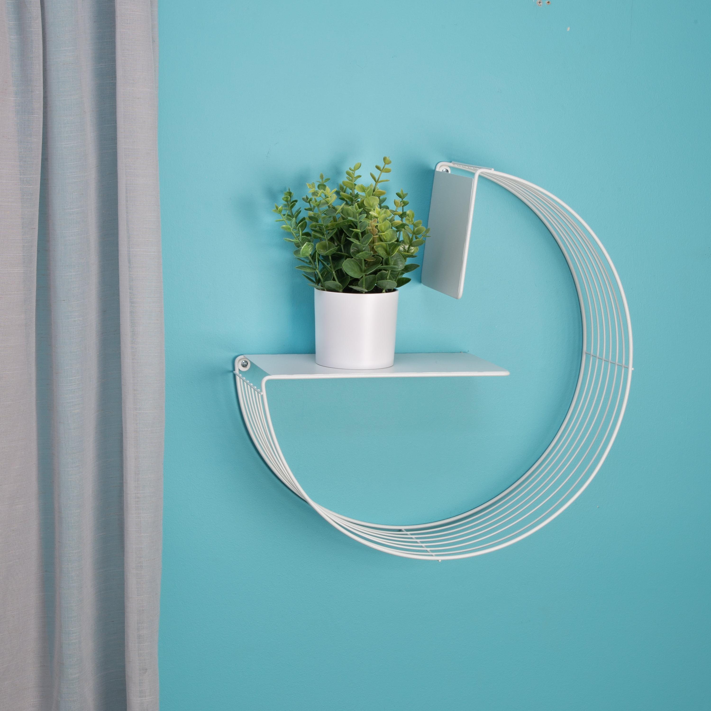 Circular Elegance 17.7" White Steel Floating Wall Shelf