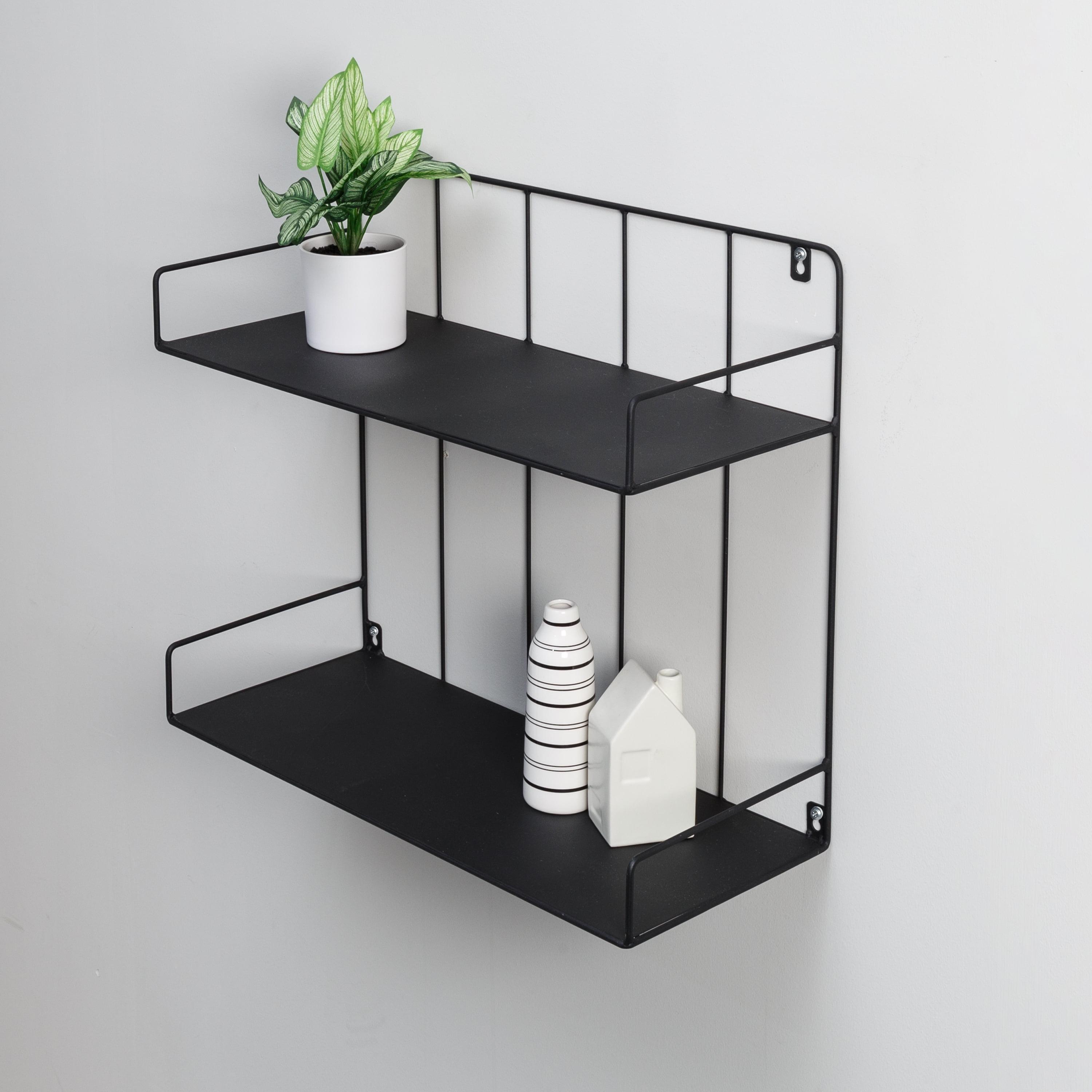 Sleek Duo-Tier Black Steel Floating Wall Shelf