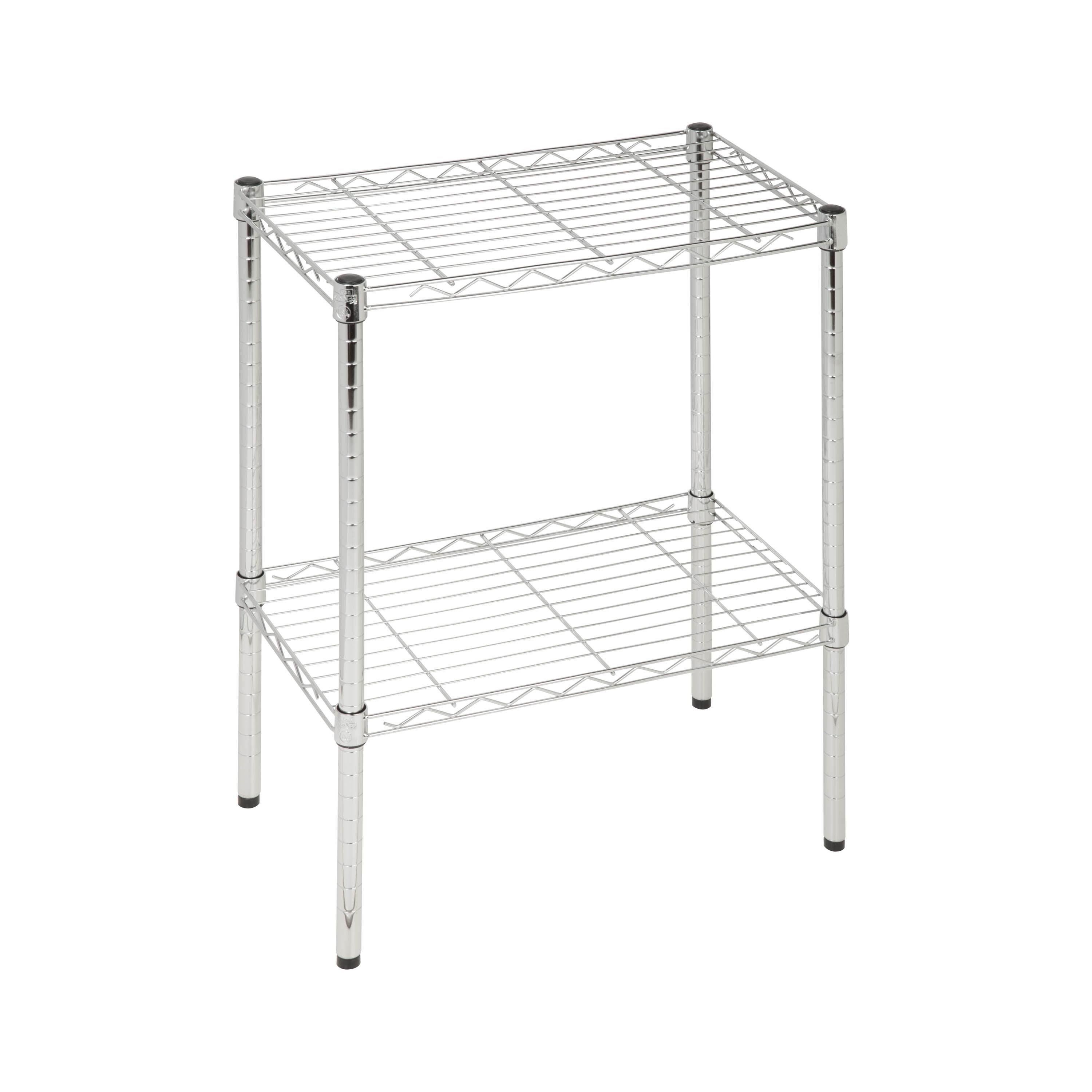 Sleek Chrome 2-Tier Adjustable Steel Shelving Unit