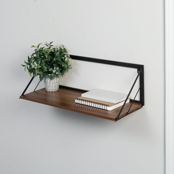 Honey-Can-Do Large Laundry Wall Shelf with Wood Walnut: 24 Inch Floating Shelf, Steel Frame, 15 lb Capacity