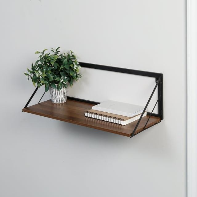Honey-Can-Do Large Laundry Wall Shelf with Wood Walnut: 24 Inch Floating Shelf, Steel Frame, 15 lb Capacity