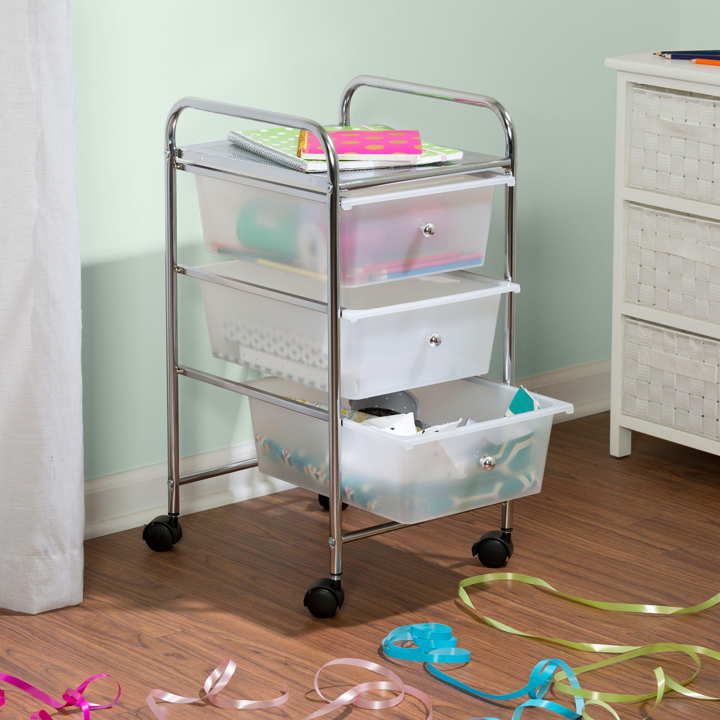 Clear Plastic and Chrome 3-Drawer Rolling Storage Cart