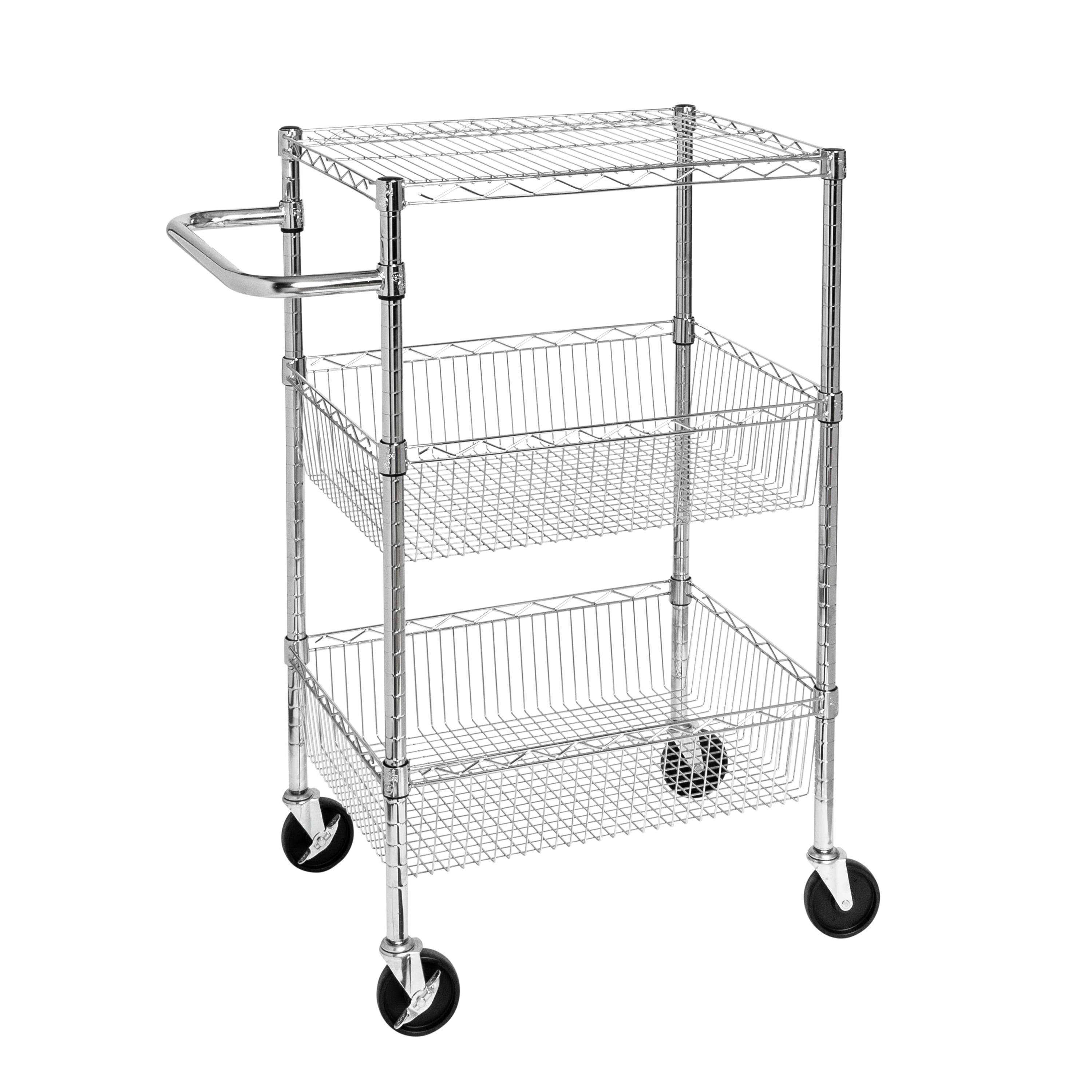 Chrome 3-Shelf Steel Utility Trolley with Locking Wheels