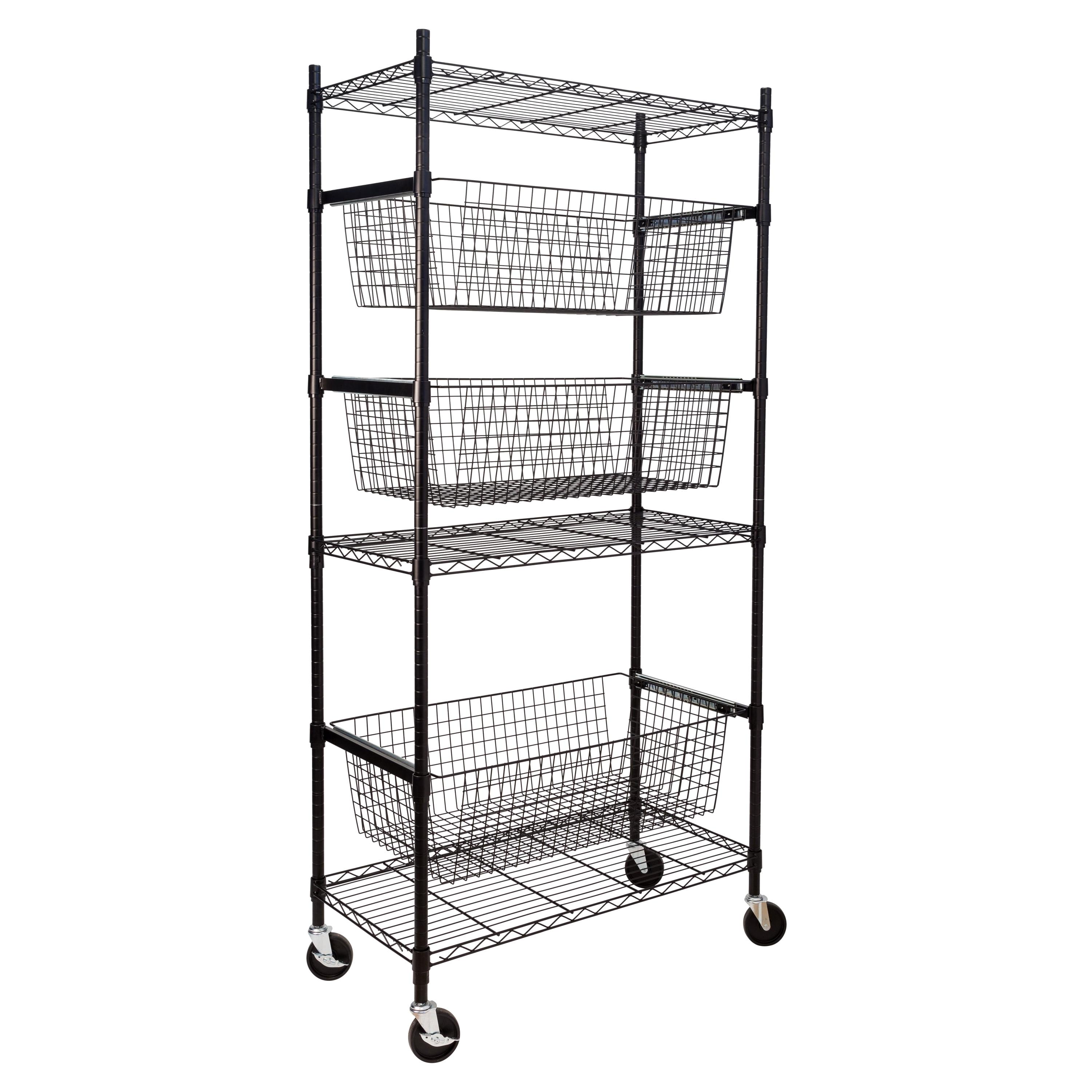 Honey-Can-Do 3-Shelf Steel Heavy-Duty Storage Shelves with 3 Pull-Out Baskets, Black, Holds up to 200 lb per Shelf