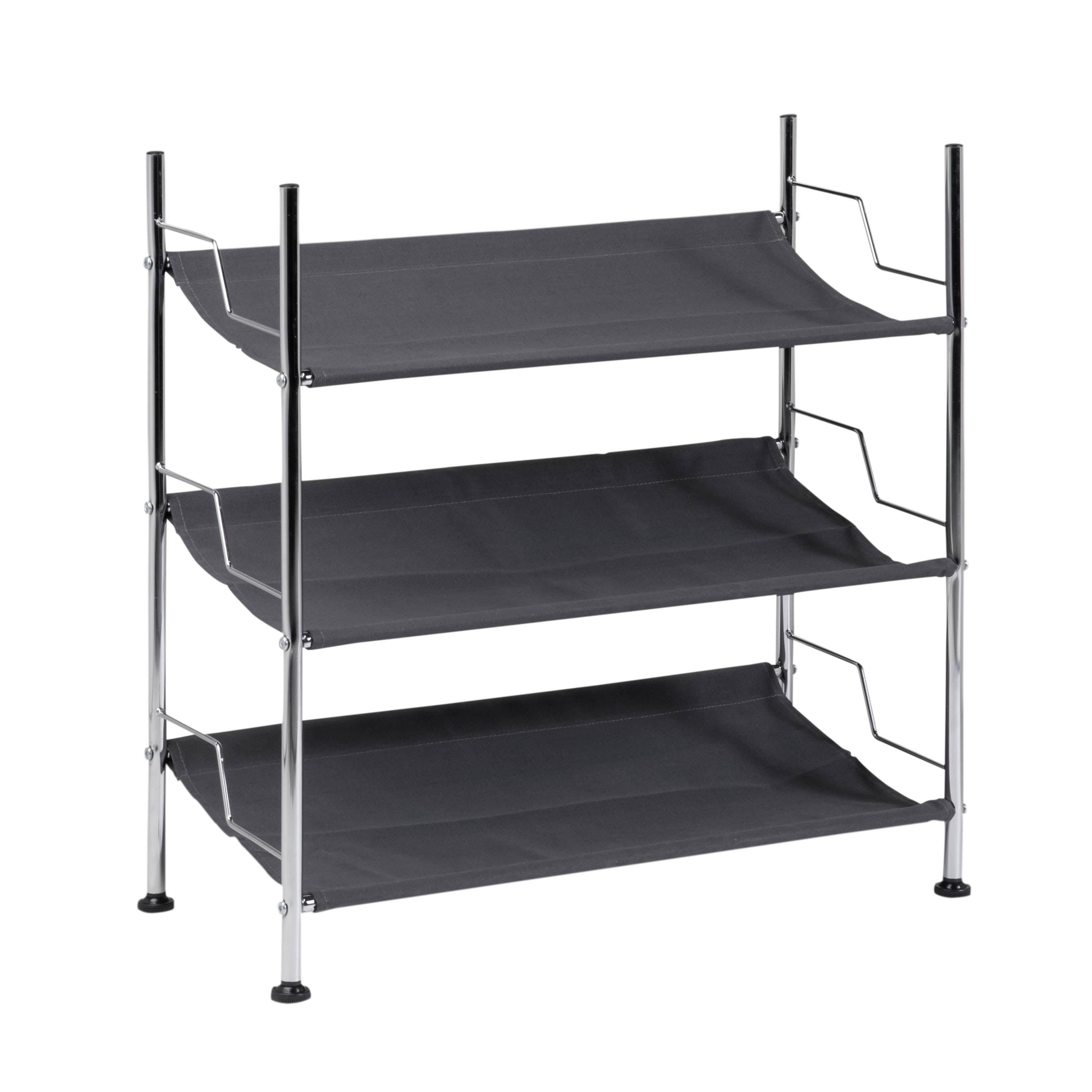 Black and Chrome 3-Tier Canvas Shoe Rack