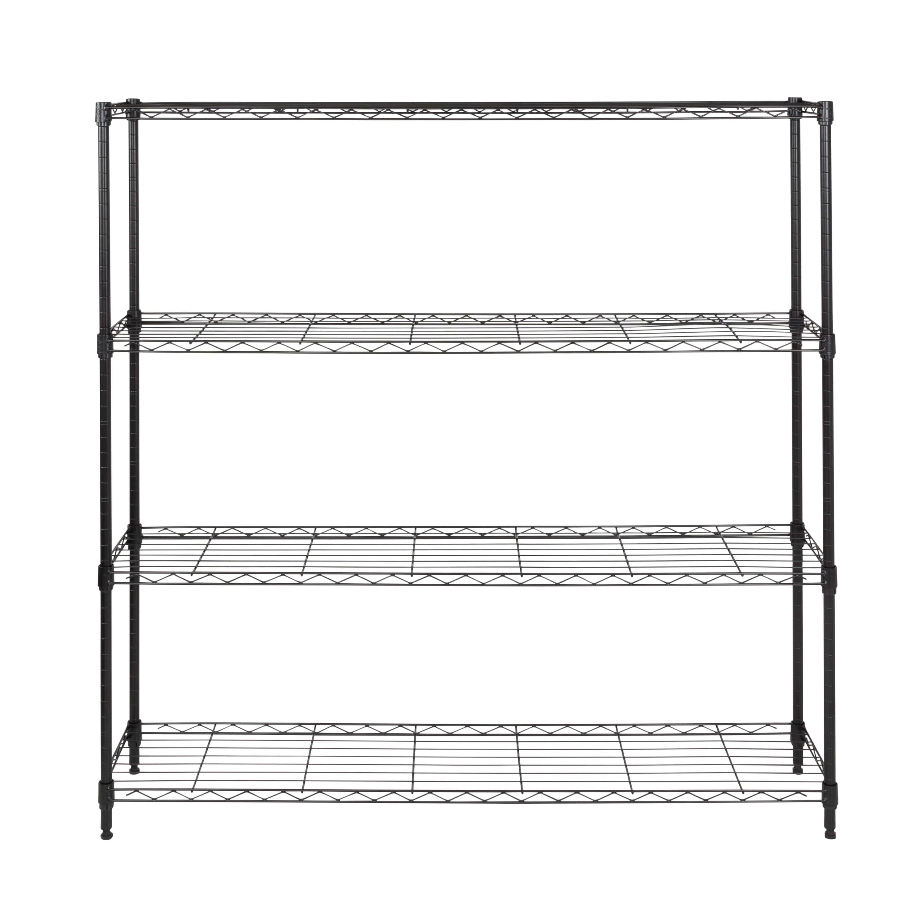 Black 4-Tier Slim Profile Wide Steel Shelving Unit