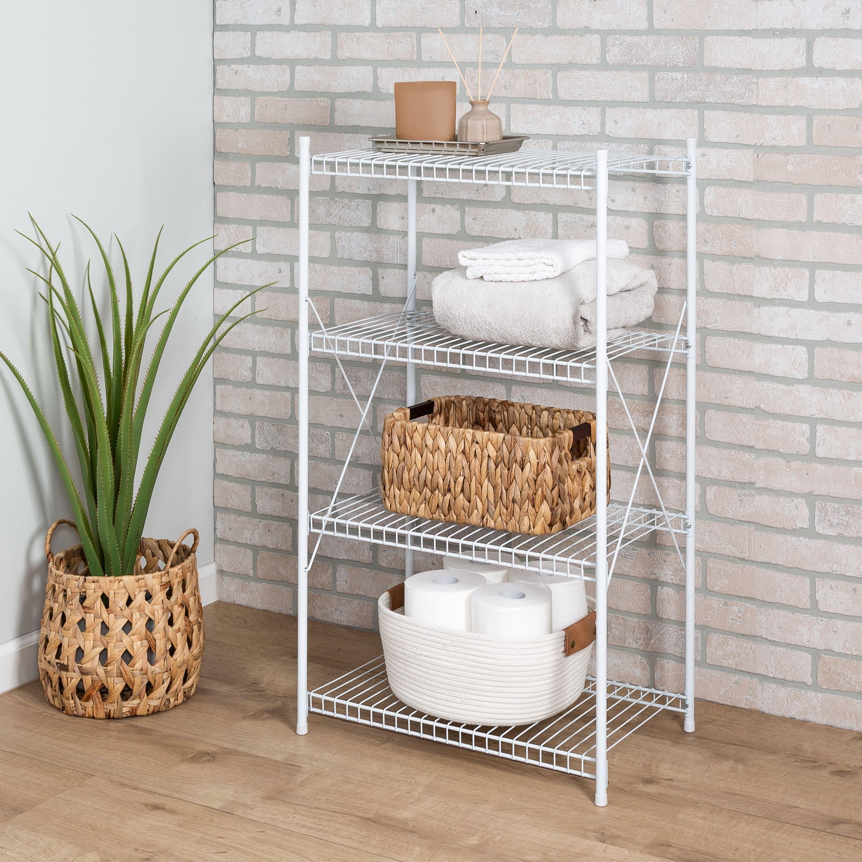 Compact 4-Tier White Steel Storage Shelf for Closet and Pantry